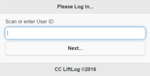 User log in screen